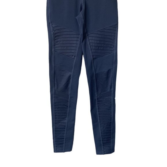 Alo Size XS Leggings Moto Mesh High Waist Navy Blue  Long Yoga Barre Workout - Picture 5 of 10